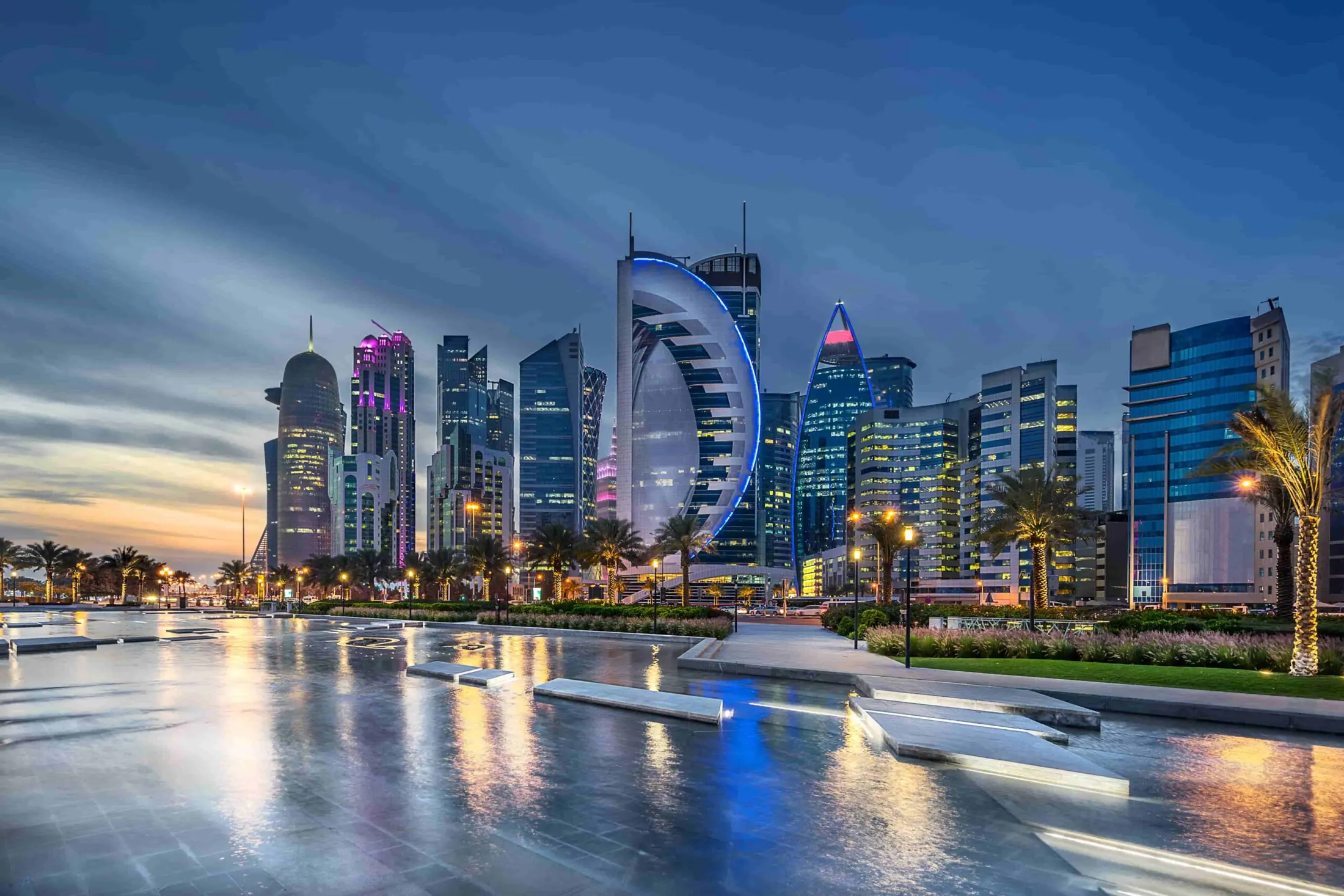 Lusail and Doha skyline at dusk