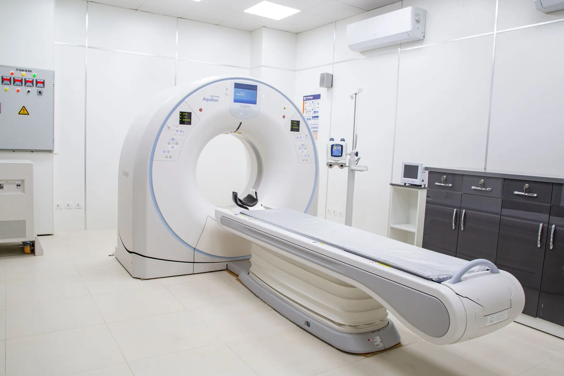 Hospital imaging room with a CT scanner